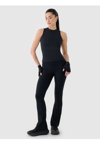 4f - 4F Crop-top slim damski - czarny XS. Kolor: czarny. Materiał: materiał, elastan, syntetyk, dzianina, włókno. Długość rękawa: bez rękawów. Wzór: ze splotem, gładki, jednolity