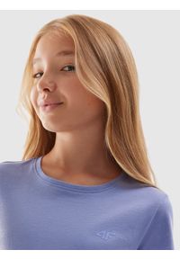 4F JUNIOR - T-shirt gładki dziewczęcy. Kolor: niebieski. Materiał: bawełna. Wzór: gładki