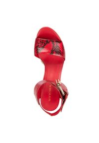 Wittchen - Damskie sandały skórzane z grubym paskiem czerwone. Zapięcie: pasek. Kolor: czerwony. Materiał: skóra. Obcas: na koturnie #4