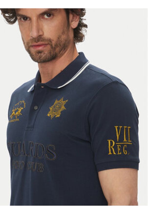 La Martina Polo Achille MAPG30 PK097 Granatowy Regular Fit. Typ kołnierza: polo. Kolor: niebieski. Materiał: bawełna