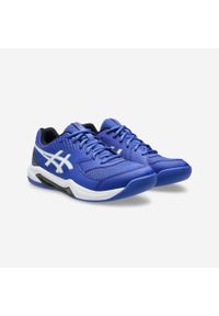Asics - Buty tenisowe męskie ASICS Gel Dedicate 8 na nawierzchnię dywanową. Kolor: czarny, niebieski, biały, wielokolorowy. Materiał: syntetyk, skóra. Szerokość cholewki: normalna. Sport: tenis