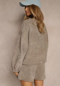 Renee - Ciemnobeżowy Basicowy Komplet Szorty i Bluza Novirissa. Kolor: beżowy. Materiał: tkanina