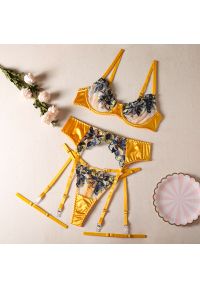 Intica - Zestaw bielizny koronkowy z pasem do pończoch satynowe wykończenie Sean. Kolor: wielokolorowy. Materiał: satyna, koronka. Wzór: koronka #1