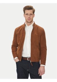 Serge Pariente Kurtka skórzana Sylvino Vs Brązowy Slim Fit. Kolor: brązowy. Materiał: skóra
