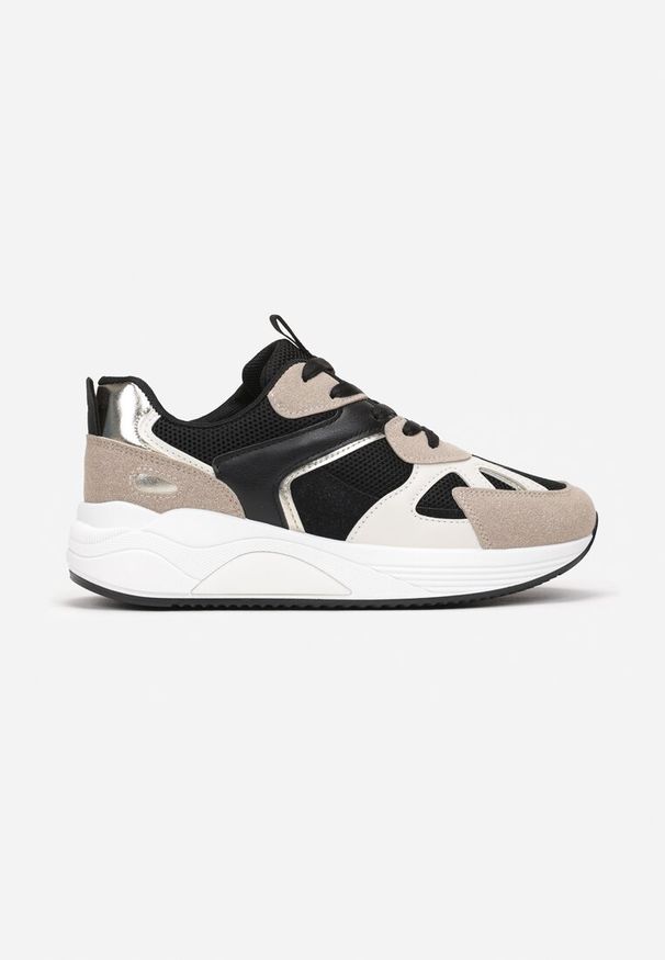Renee - Czarne Sneakersy na Grubej Podeszwie z Ozdobnymi Wstawkami Faidneesi. Okazja: na co dzień. Kolor: czarny. Sport: fitness