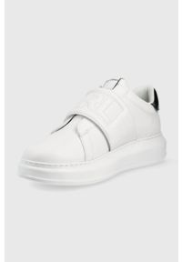 Karl Lagerfeld buty skórzane KAPRI MENS kolor biały. Nosek buta: okrągły. Zapięcie: rzepy. Kolor: biały. Materiał: skóra. Obcas: na obcasie. Wysokość obcasa: niski