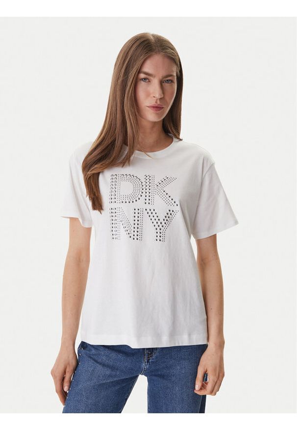 DKNY T-Shirt DJ6T1741 Biały Relaxed Fit. Kolor: biały. Materiał: bawełna
