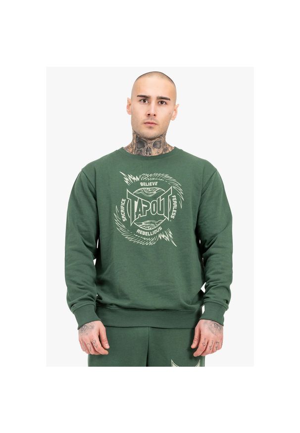 TAPOUT - Klasyczna bluza z okrągłym dekoltem Tapout Spirit. Kolor: zielony. Materiał: polar. Wzór: nadruk, aplikacja. Sport: joga i pilates