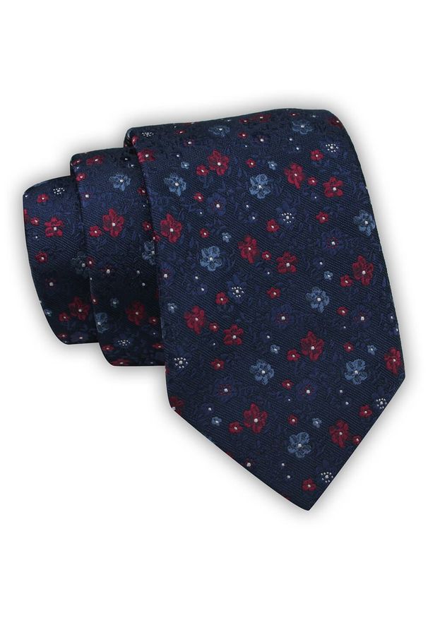 Krawat Alties (7 cm) - Granatowy w Kwiatowy Wzór. Kolor: niebieski. Materiał: tkanina. Wzór: kwiaty. Styl: wizytowy, elegancki