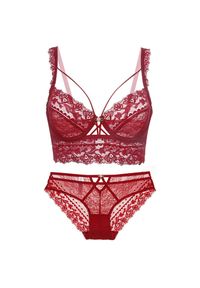 Intica - Komplet bielizny push-up z koronką i podtrzymaniem biustu Hildagarde. Kolor: czerwony. Materiał: koronka. Wzór: koronka #1