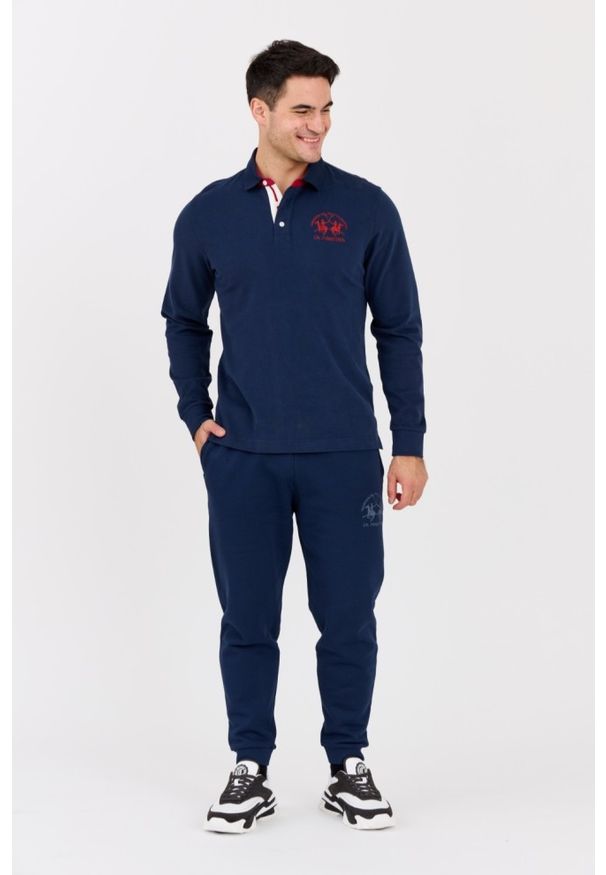 La Martina - LA MARTINA Granatowy męski longsleeve polo HEAVY JERSEY, Rozmiar XXL. Typ kołnierza: polo. Kolor: czarny. Materiał: jersey. Długość rękawa: długi rękaw