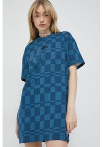 Vans sukienka bawełniana kolor niebieski mini oversize. Kolor: niebieski. Materiał: bawełna. Długość rękawa: krótki rękaw. Typ sukienki: oversize. Długość: mini #3