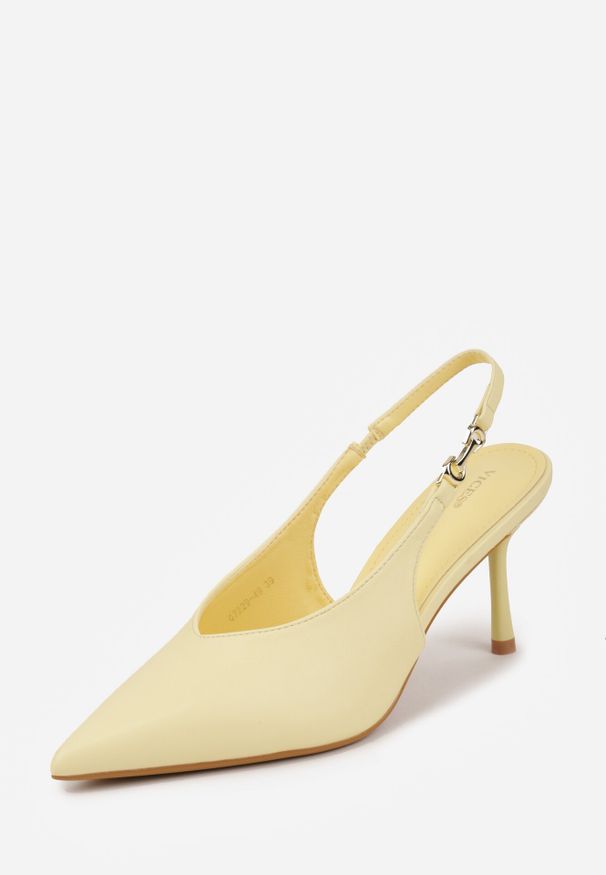 Born2be - Żółte Szpilki VICES z Odkrytą Piętą i Wycięciem w Kształcie Litery V Natinawe. Okazja: na wesele, na ślub cywilny. Zapięcie: bez zapięcia. Kolor: żółty. Materiał: jeans. Obcas: na szpilce. Styl: wizytowy, elegancki