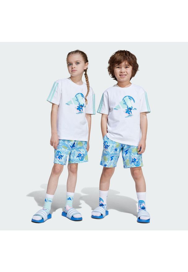 Zestaw Adidas Disney Lilo & Stitch T-Shirt. Kolor: biały, wielokolorowy, niebieski. Wzór: motyw z bajki