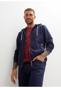 bonprix - Bluza rozpinana z kapturem z detalami z imitacji skóry. Typ kołnierza: kaptur. Kolor: niebieski. Materiał: poliester, skóra #1