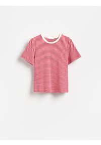 Reserved - T-shirt z bawełny merceryzowanej - czerwony. Kolor: czerwony. Materiał: bawełna #1