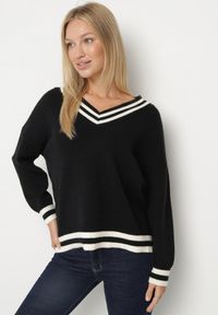 Born2be - Czarny Sweter z Domieszką Kaszmiru w Stylu Preppy Liendria. Okazja: do pracy, na co dzień, na spotkanie biznesowe. Kolor: czarny. Materiał: kaszmir. Wzór: aplikacja. Styl: casual, klasyczny, biznesowy #7