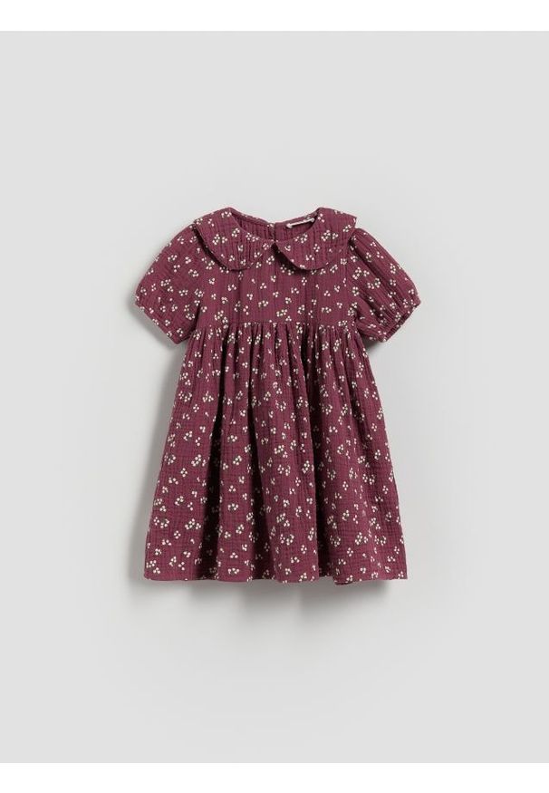 Reserved - Muślinowa sukienka - bordowy. Kolor: czerwony. Materiał: bawełna