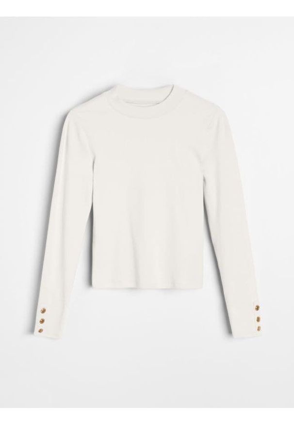 Sinsay - Bawełniana bluzka z ozdobnymi guzikami - kremowy. Kolor: kremowy. Materiał: bawełna