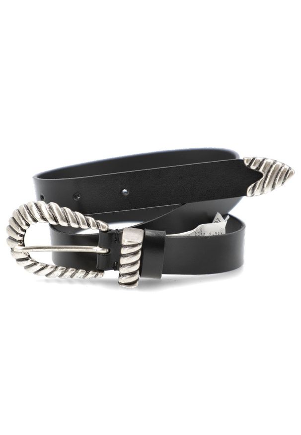 Big-Star - Czarny Skórzany Damski Pasek Big Star. Kolor: czarny. Materiał: skóra