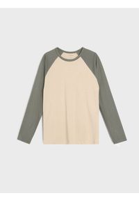 Sinsay - Bawełniana koszulka longsleeve - beżowy. Kolor: beżowy. Materiał: bawełna. Długość rękawa: długi rękaw