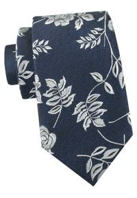Krawat Męski - Angelo di Monti - Granat w Duże Kwiaty. Kolor: niebieski. Materiał: tkanina. Wzór: kwiaty. Styl: elegancki, wizytowy #1