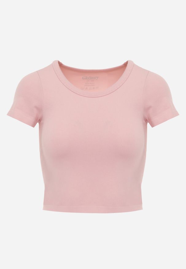 Born2be - Różowy Gładki T-shirt o Krótszym Kroju Errora. Okazja: na co dzień. Kolor: różowy. Materiał: jeans, materiał. Długość: krótkie. Wzór: gładki. Styl: casual