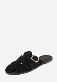 Renee - Czarne Klapki Gladiatorki z Ozdobną Sprzączką Lusanatia. Okazja: na co dzień. Kolor: czarny. Styl: casual #5