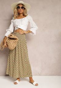 Renee - Jasnozielone Spodnie Culotes z Szerokimi Nogawkami i Gumką w Talii Demia. Okazja: na co dzień. Kolor: zielony. Materiał: materiał. Sezon: wiosna, lato. Styl: casual, elegancki #4