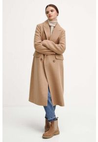 medicine - Medicine płaszcz z domieszką wełny kolor beżowy przejściowy dwurzędowy. Kolor: beżowy. Materiał: wełna. Wzór: aplikacja. Styl: klasyczny #5