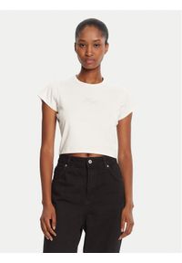 Hugo - HUGO T-Shirt Rhinestone 50551404 Écru Slim Fit. Materiał: bawełna