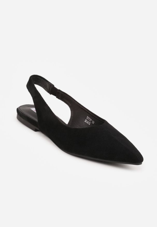Renee - Czarne Balerinki Typu Slingback Diarin. Nosek buta: otwarty. Kolor: czarny. Materiał: skóra, zamsz. Sezon: lato. Obcas: na obcasie. Wysokość obcasa: niski