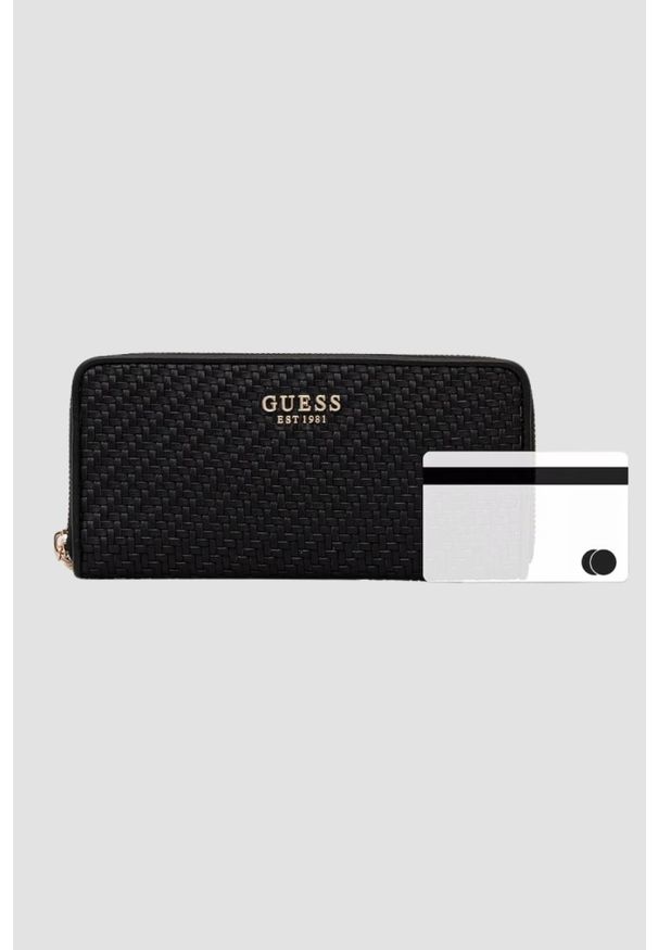 Guess - GUESS Czarny damski portfel Mirema Slg Large. Kolor: czarny. Materiał: skóra ekologiczna