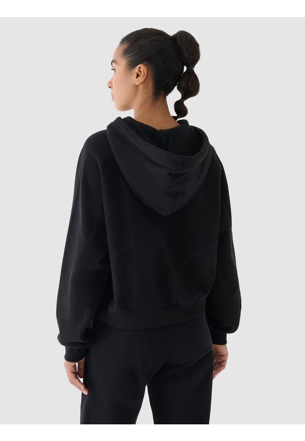 4f - 4F Bluza dresowa z kapturem damska 4F x Anna Lewandowska - czarna XL. Okazja: na co dzień. Typ kołnierza: kaptur. Kolor: czarny. Materiał: dresówka. Wzór: gładki, ze splotem. Styl: casual, sportowy