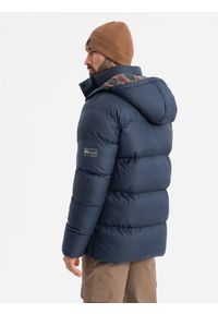Ombre Clothing - Kurtka męska puffer z podszewką w kratę – granatowa V1 - Rozmiar: S. Kolor: niebieski. Materiał: guma, poliester, materiał, bawełna, syntetyk, nylon. Długość: długie. Wzór: aplikacja #6