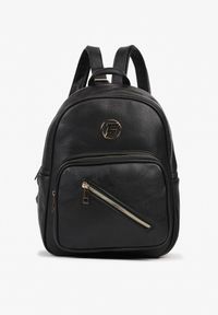 Born2be - Czarny Plecak Zdobiony Metaliczną Aplikacją i Asymetrycznym Suwakiem Milasea. Kolor: czarny. Materiał: jeans. Wzór: aplikacja. Styl: elegancki, casual