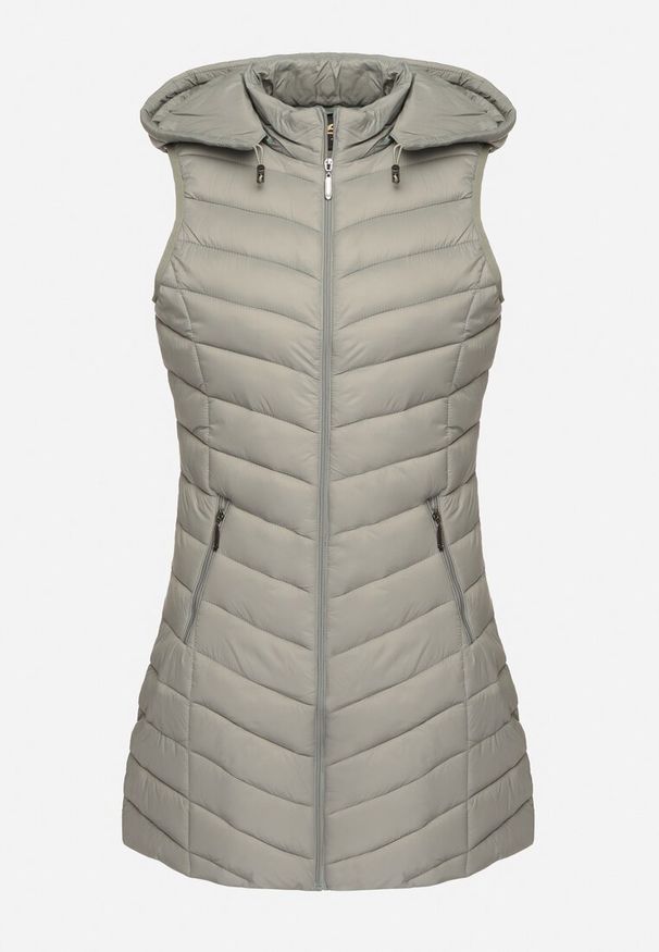 Born2be - Jasnozielona Pikowana Kamizelka z Odpinanym Kapturem Ivandirae. Okazja: na spacer, na co dzień. Kolor: zielony. Styl: elegancki, casual