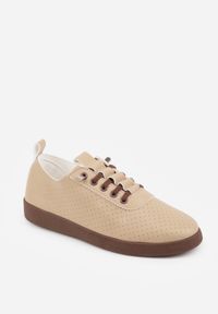 Born2be - Ciemnobeżowe Wsuwane Tenisówki z Perforacją i Podeszwą z Bieżnikiem Illanya. Okazja: na co dzień. Zapięcie: bez zapięcia. Kolor: beżowy. Materiał: jeans. Szerokość cholewki: normalna. Styl: casual, klasyczny #9