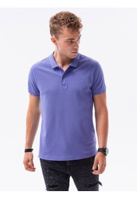 Ombre Clothing - Koszulka męska polo klasyczna bawełniana S1374 - fioletowa - XXL. Typ kołnierza: polo. Kolor: fioletowy. Materiał: bawełna. Wzór: haft. Styl: klasyczny #1