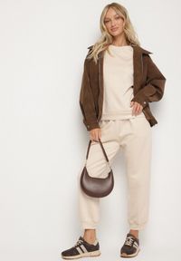 Born2be - Beżowy Komplet Dresowy z Bawełną Bluza i Spodnie Joggery Ette. Kolor: beżowy. Materiał: dresówka, bawełna