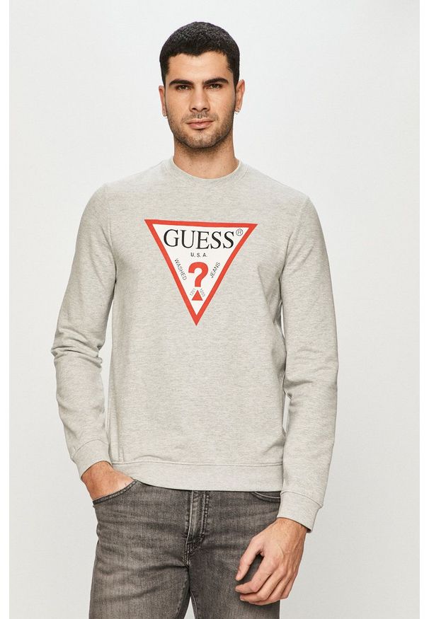 Guess - Bluza. Okazja: na co dzień. Kolor: szary. Wzór: nadruk. Styl: casual