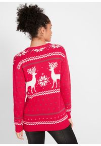Sweter z zimowym motywem bonprix czerwony z zimowym motywem. Kolor: czerwony. Materiał: materiał, bawełna, dzianina, akryl. Sezon: zima #3