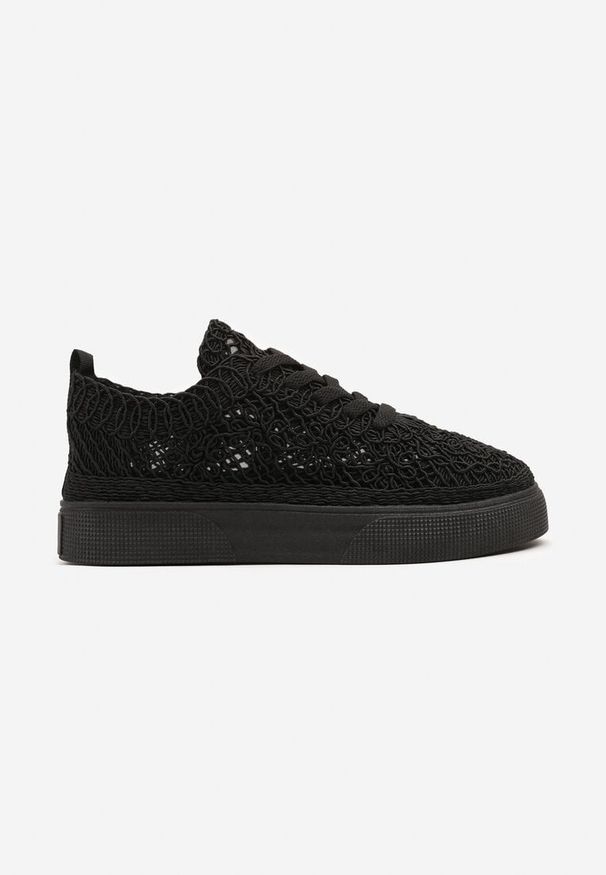 Born2be - Czarne Koronkowe Sneakersy na Niskiej Platformie Nanalisea. Okazja: na co dzień. Kolor: czarny. Materiał: koronka. Obcas: na platformie