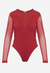 Born2be - Bordowe Wiskozowe Body z Prześwitującymi Wstawkami Zapinane na Haftki Mailita. Okazja: na co dzień. Kolor: czerwony. Materiał: wiskoza. Długość rękawa: długi rękaw. Długość: długie. Styl: casual, wizytowy #5