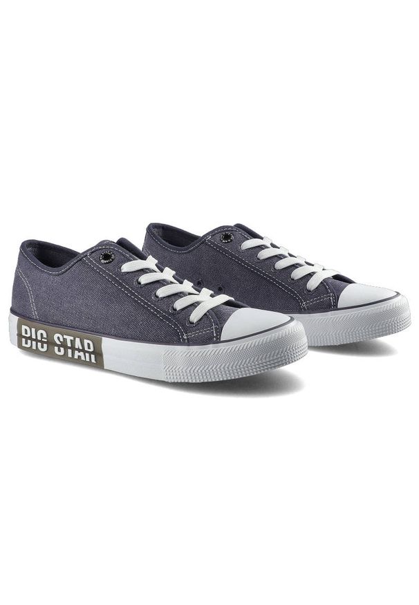 Big-Star - Granatowe Trampki Big Star Damskie Modne Obuwie. Okazja: na uczelnię, na spacer, na co dzień. Zapięcie: sznurówki. Kolor: niebieski. Materiał: materiał. Szerokość cholewki: normalna. Styl: klasyczny, casual, elegancki, sportowy