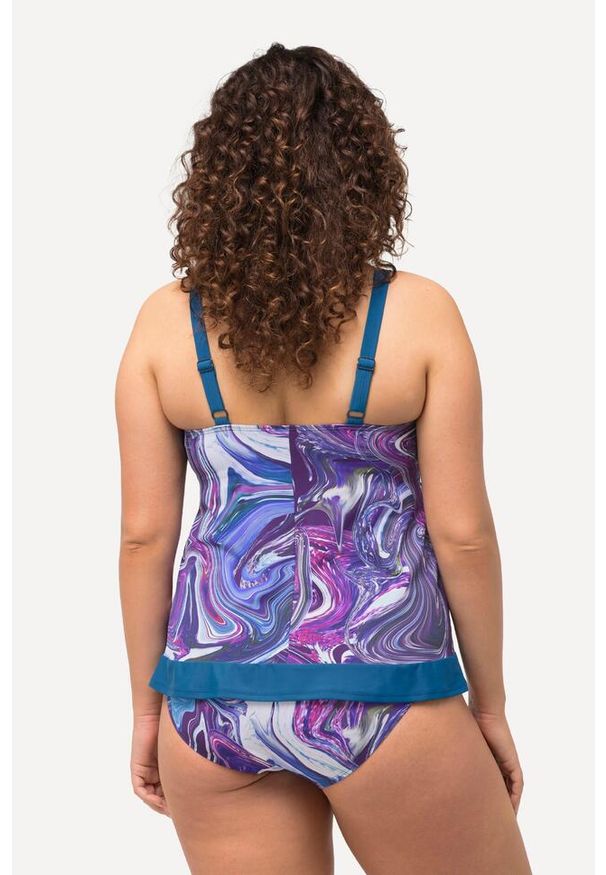 ULLA POPKEN - Damskie Tankini wzór marmurkowy miękkie miseczki z recyklingu. Kolekcja: plus size. Kolor: fioletowy. Materiał: elastan, poliamid, materiał