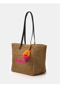 Sinsay - Torebka pleciona shopper z napisem - kremowy. Kolor: kremowy. Wzór: napisy