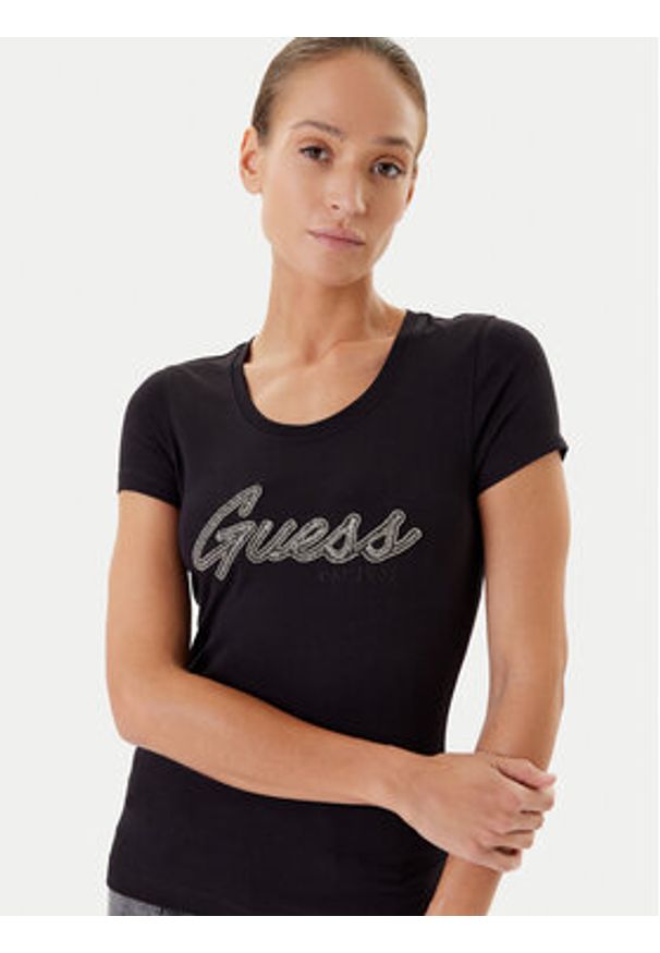 Guess T-Shirt W5YI16 J1314 Czarny Regular Fit. Kolor: czarny. Materiał: bawełna