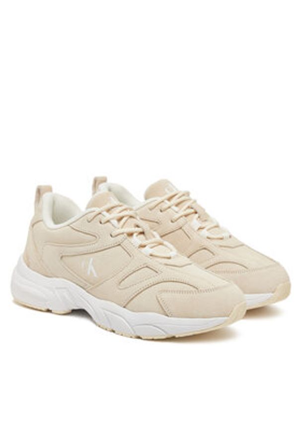 Calvin Klein Jeans Sneakersy Retro Tennis Low Mg Mix Media Wn YW0YW01639 Écru. Materiał: zamsz, skóra
