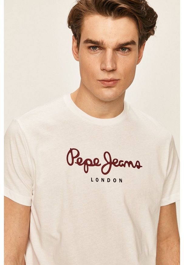Pepe Jeans - T-shirt Eggo. Kolor: biały. Materiał: dzianina. Wzór: nadruk
